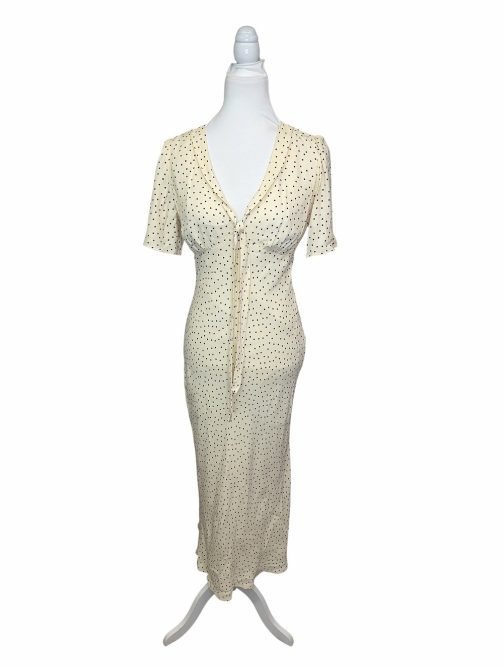 Reformation Tyra Dress Cream Tie-Neck Midi Dress - Picture 2 of 7